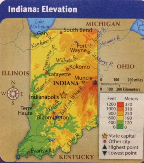 Indiana Elevation Map 